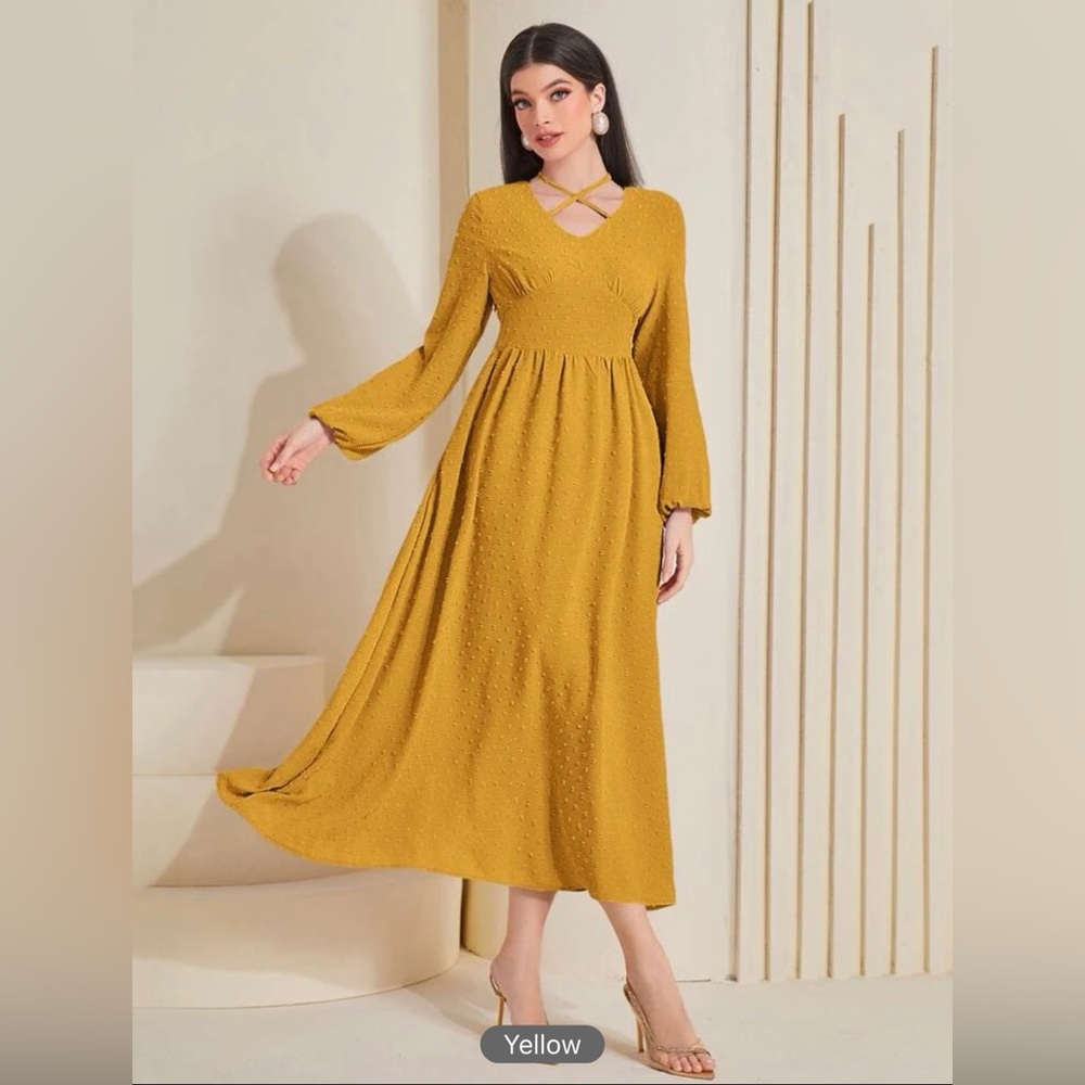 SHEIN Mulvari Crisscross Front Lantern Sleeve Dress